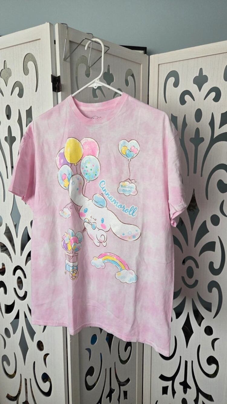 Sanrio Cinnamoroll T-shirt Medium Pink Tie Dye Glitter Graphic Tee KWOT Kawaii